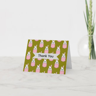 Carte De Remerciements Lapin Blanc dans un Motif de Pochette Rose | Perso