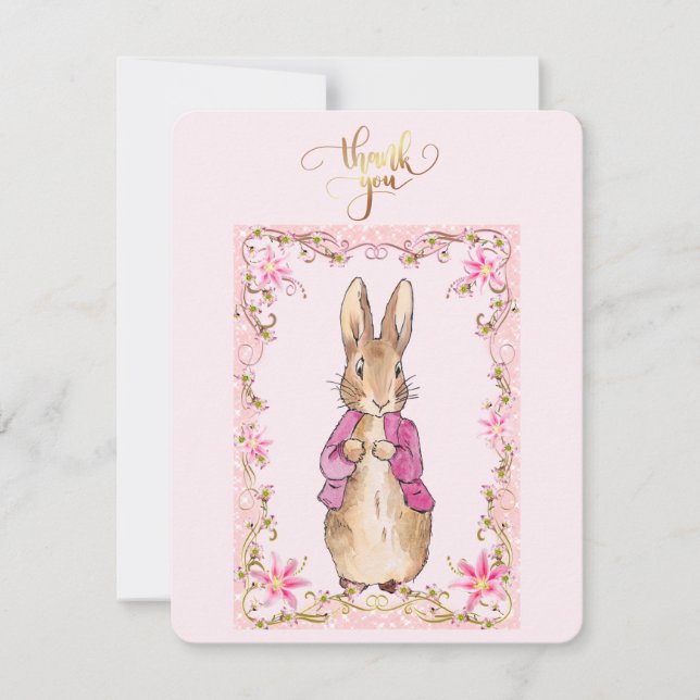 Carte De Remerciements Lapin classique dans une veste rose   (Devant)