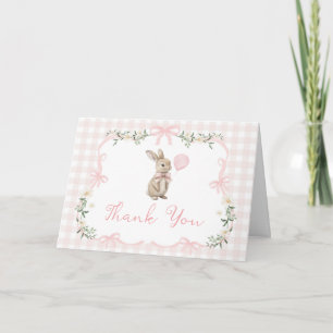 Carte De Remerciements Lapin Coquette Printemps Rose Gingham 1er Annivers