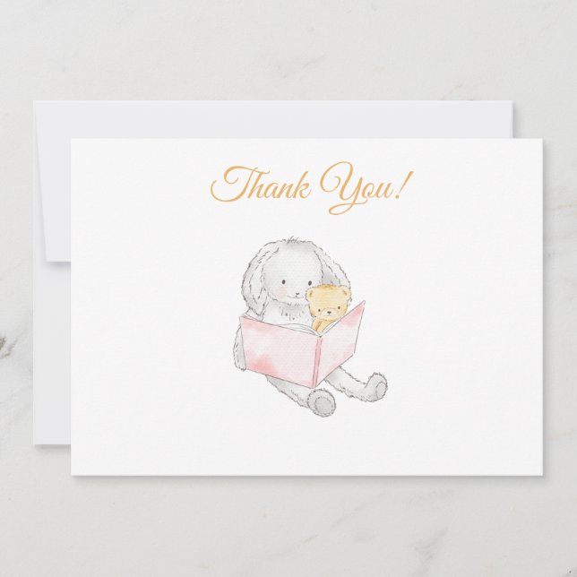 Carte De Remerciements *~* Lapin de Baby shower lu par Teddy (Devant)