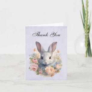 Carte De Remerciements Lapin Entouré de Fleurs Pastel Mignon