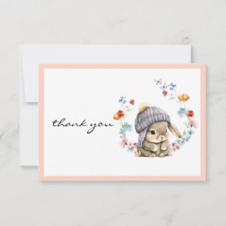 Carte De Remerciements Lapin Fleur de Printemps Aquarelle 1er Anniversair