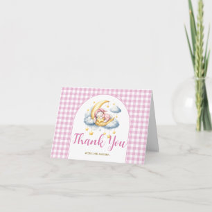 Carte De Remerciements Lapin Mignon Fille Garçon Rose Étoile Lune Baby Sh