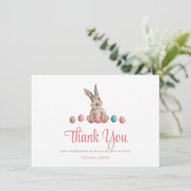 Carte De Remerciements Lapin Pâques Rose (Debout devant)