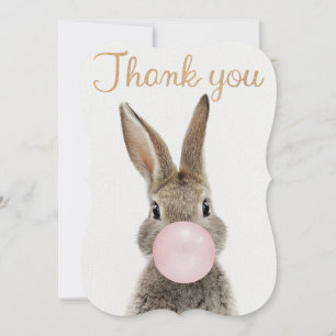 Carte De Remerciements Lapin soufflant un bubble gum rose