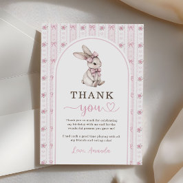 Carte De Remerciements Lapin vintage avec noeud papillon rose 1er anniver