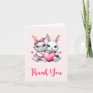 Carte De Remerciements Lapins mignons partageant un cœur
