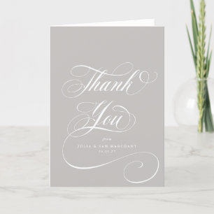 Carte De Remerciements Latte/Beige Elegant Script Mariage blanc