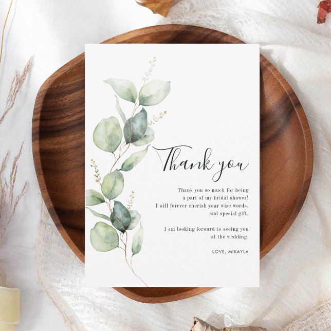 Carte De Remerciements Lavage à l'eau Eucalyptus Baby Shower de mariage (Eucalyptus Bridal Shower Thank You Card)