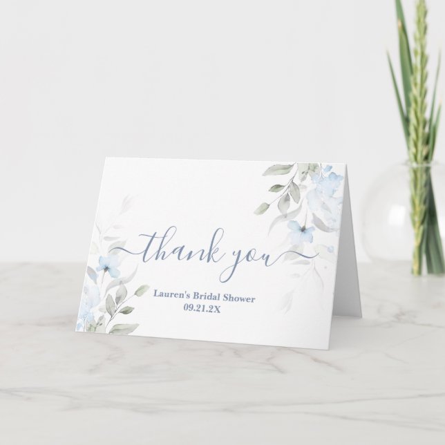 Carte De Remerciements Lavage Bleu Floral Mariage Fête (Devant)