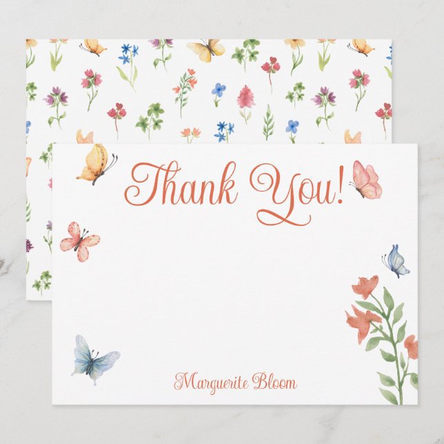Carte De Remerciements Lavage de Fleurs Sauvages Papillons Shower de Mari (Devant / Derrière)