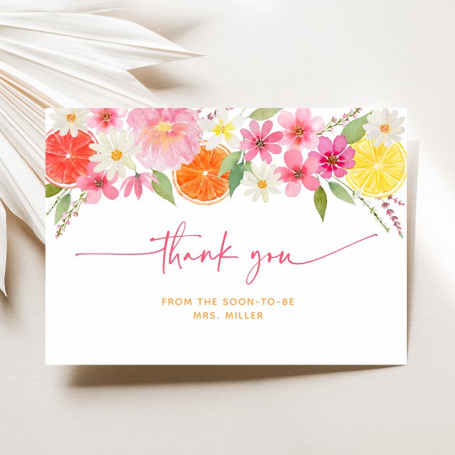 Carte De Remerciements Lavage de mariage floral de citron orange (Créateur téléchargé)