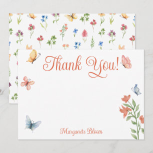 Carte De Remerciements Lavage de Mariage Papillons Fleur Sauvage Personna