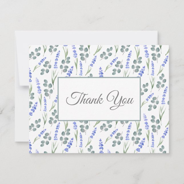 Carte De Remerciements Lavande d'aquarelle et Motif d'eucalyptus (Devant)