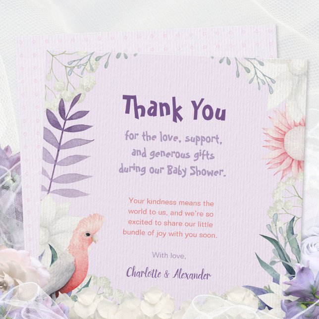Carte De Remerciements Lavande Enchantée Baby shower non sexiste (Enchanted Lavender Garden Gender-Neutral Baby Show Thank You Card ©Susanne Sachers - Sunny Mind 🌞)