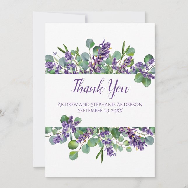 Carte De Remerciements Lavande Eucalyptus Mariage végétal (Devant)