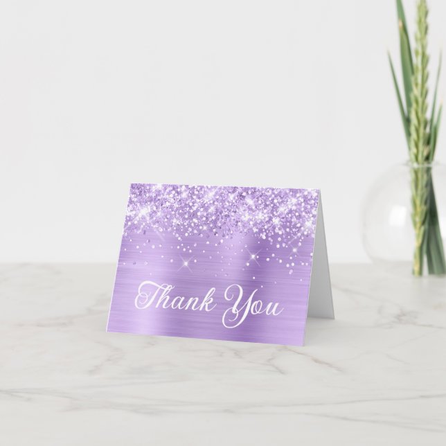 Carte De Remerciements Lavande Glittery Foil Quinceañera (Devant)