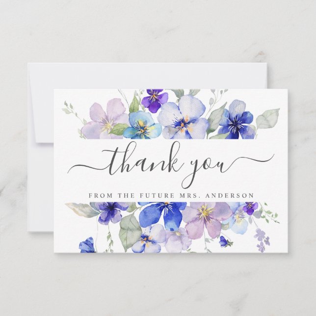 Carte De Remerciements Lavande Navy Fleur de Viola Violet Mariage (Devant)