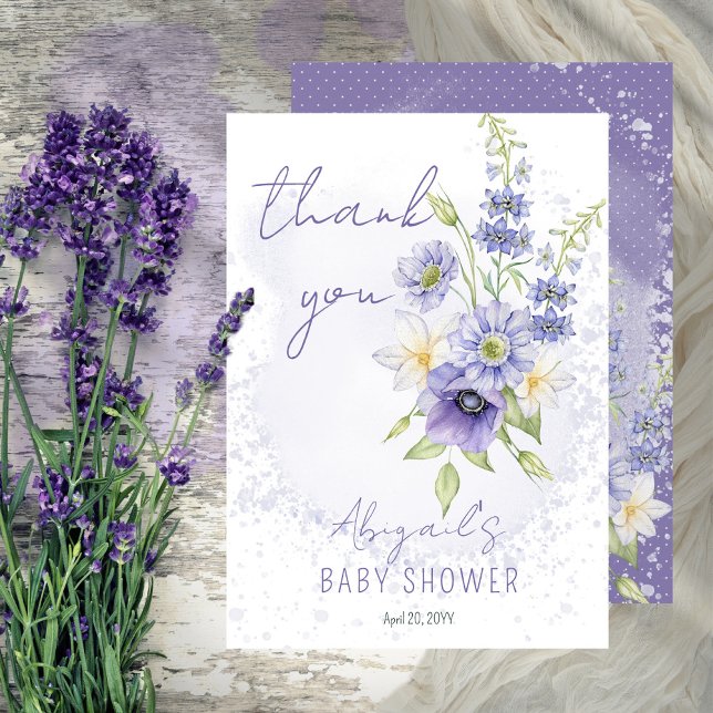 Carte De Remerciements Lavender Boho Un Petit Baby shower Fleur sauvage (A Little Wildflower Is On The Way Lavender Floral Baby Shower Thank You Card)