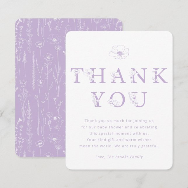 Carte De Remerciements Lavender Floral Thank You Card | Baby Shower (Devant / Derrière)