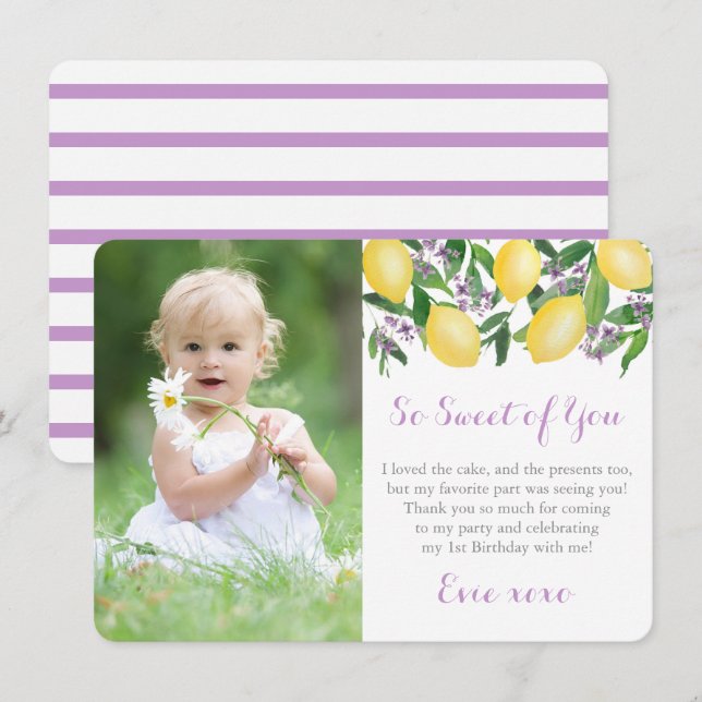 Carte De Remerciements Lavender Lemons Little Girl Anniversaire Photo (Devant / Derrière)