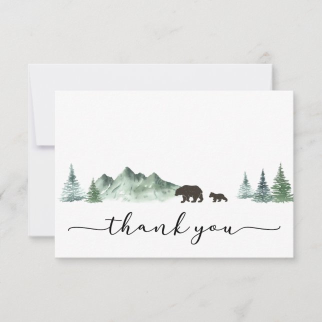 Carte De Remerciements L'aventure commence le Baby shower de l'ours (Devant)