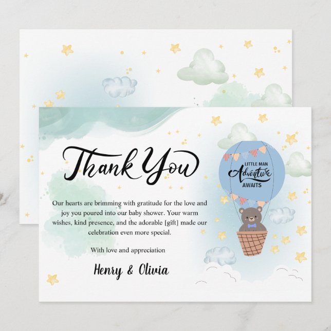 Carte De Remerciements l'aventure de petit homme attend la baby shower (Devant / Derrière)
