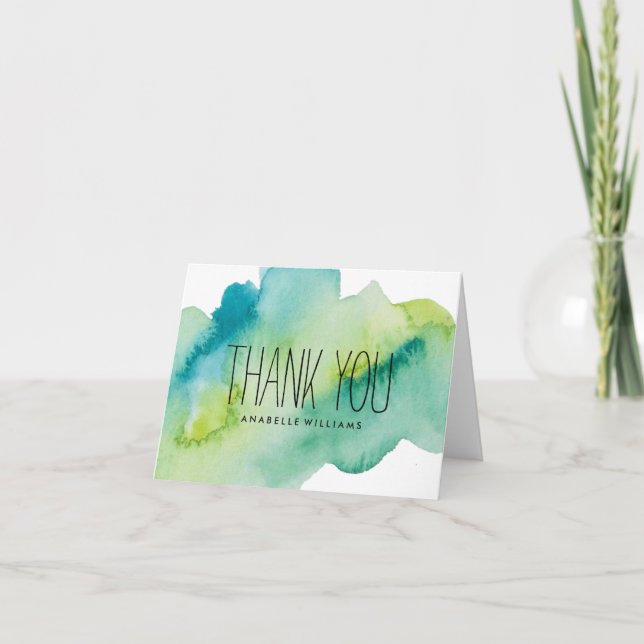 Carte De Remerciements Laver vert et bleu aquarelle (Devant)