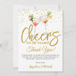 Carte De Remerciements Le 50e anniversaire encourage les cocktails