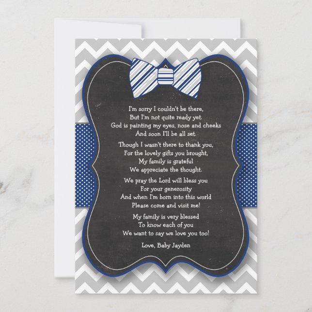 Carte De Remerciements Le baby shower de cravate d'arc vous remercient (Devant)