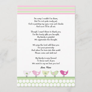 Carte De Remerciements Le baby shower de fille vous remercient des