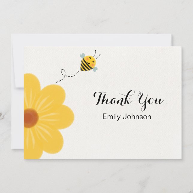 Carte De Remerciements Le Baby shower de la Fleur Jaune des Abeilles (Devant)