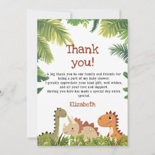 Carte De Remerciements Le Baby shower de verdure de Cute Dinosaur