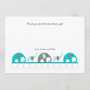 Carte De Remerciements Le baby shower d'éléphant de turquoise vous