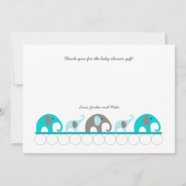 Carte De Remerciements Le baby shower d'éléphant de turquoise vous (Devant)