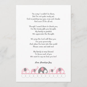 Carte De Remerciements Le baby shower d'éléphant vous remercient des