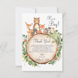 Carte De Remerciements Le Baby shower des animaux de bois rustique saupou