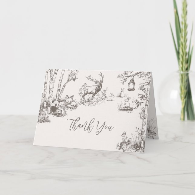 Carte De Remerciements Le Baby shower des animaux des bois (Devant)