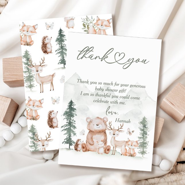 Carte De Remerciements Le Baby shower des animaux des bois (Créateur téléchargé)