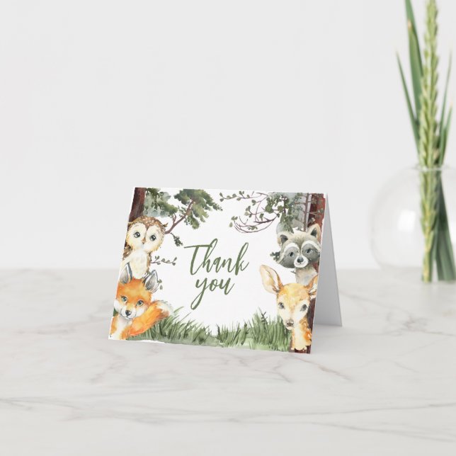 Carte De Remerciements Le Baby shower forestier des animaux des bois (Devant)