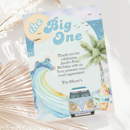 Carte De Remerciements Le Big One Surfing Retro Première fête d'anniversa