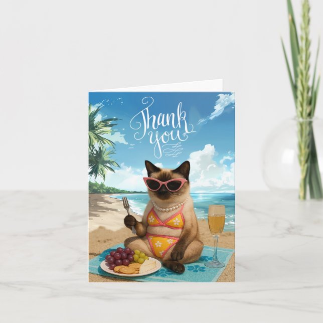 Carte De Remerciements Le chat est sur la plage (Devant)