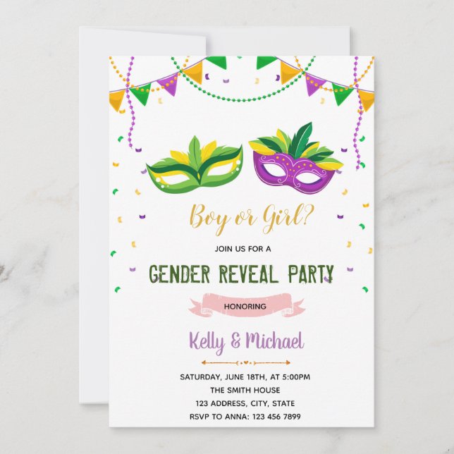 Carte De Remerciements Le genre Mardi gras révèle l'invitation à la douch (Devant)