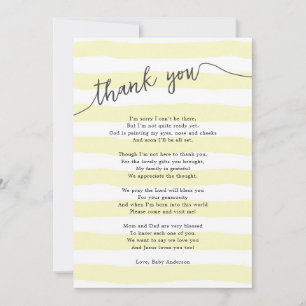 Carte De Remerciements Le jaune barre le poème neutre de baby shower