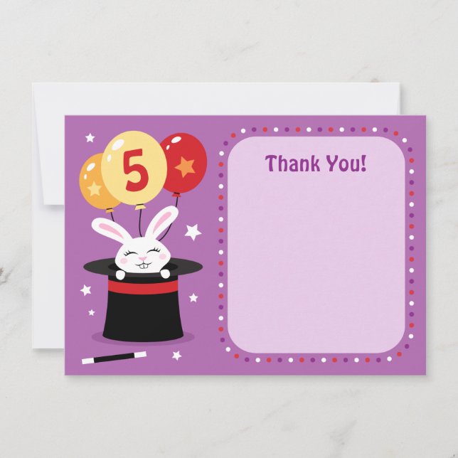 Carte De Remerciements Le lapin en fête d'anniversaire de casquette de (Devant)