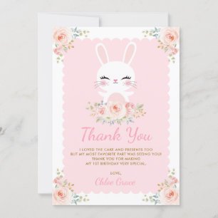 Carte De Remerciements Le lapin mignon/rougissent anniversaire floral
