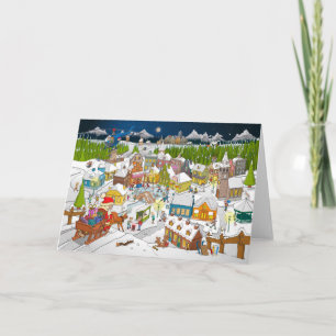 Carte De Remerciements Le père Noël arrive au village de Noël