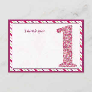 Carte De Remerciements Le premier anniversaire de fleurs et de papillons