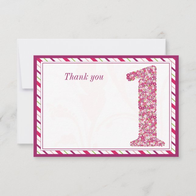 Carte De Remerciements Le premier anniversaire de fleurs et de papillons (Devant)