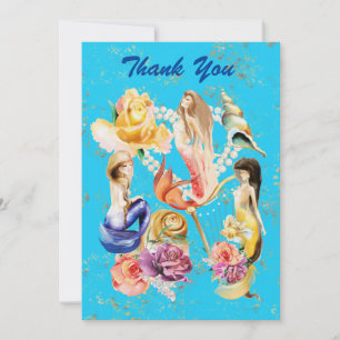 Carte De Remerciements Le rêve de Mermaid Les fleurs et perles romantique